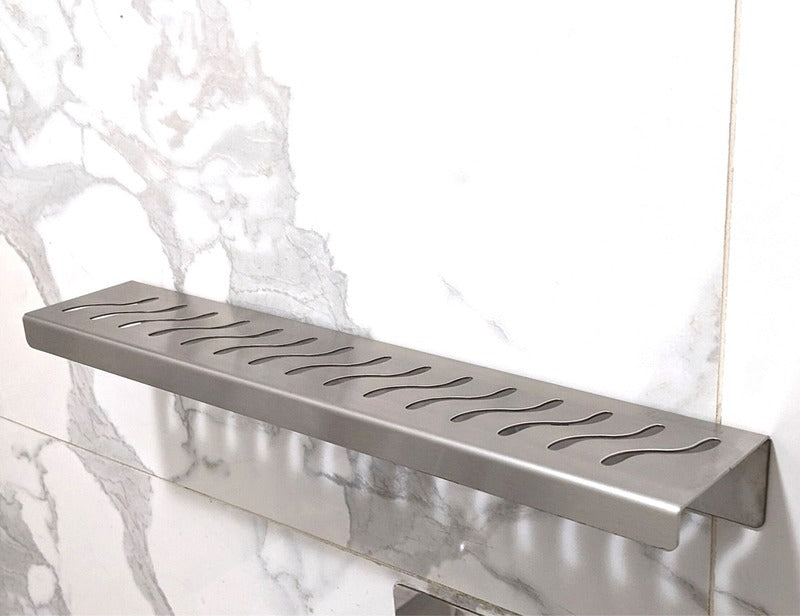 SereneDrains Shower Shelf Stainless Steel - Ocean Wave - Brushed