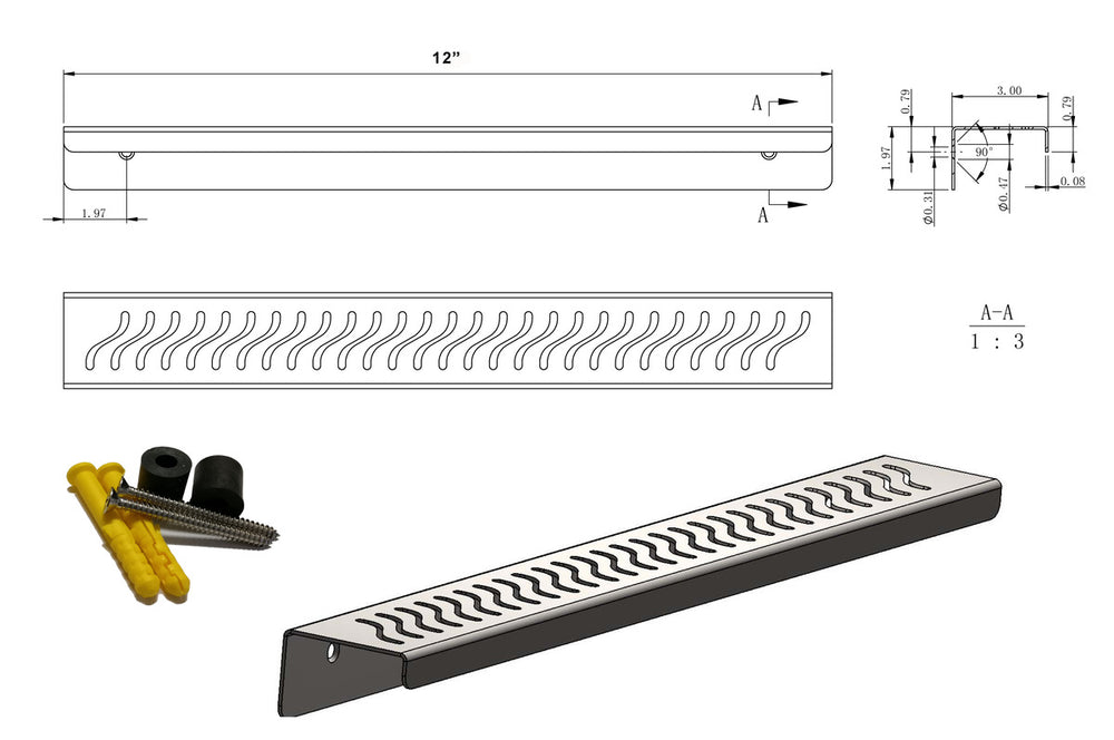 SereneDrains Shower Shelf Stainless Steel - Ocean Wave - Brushed