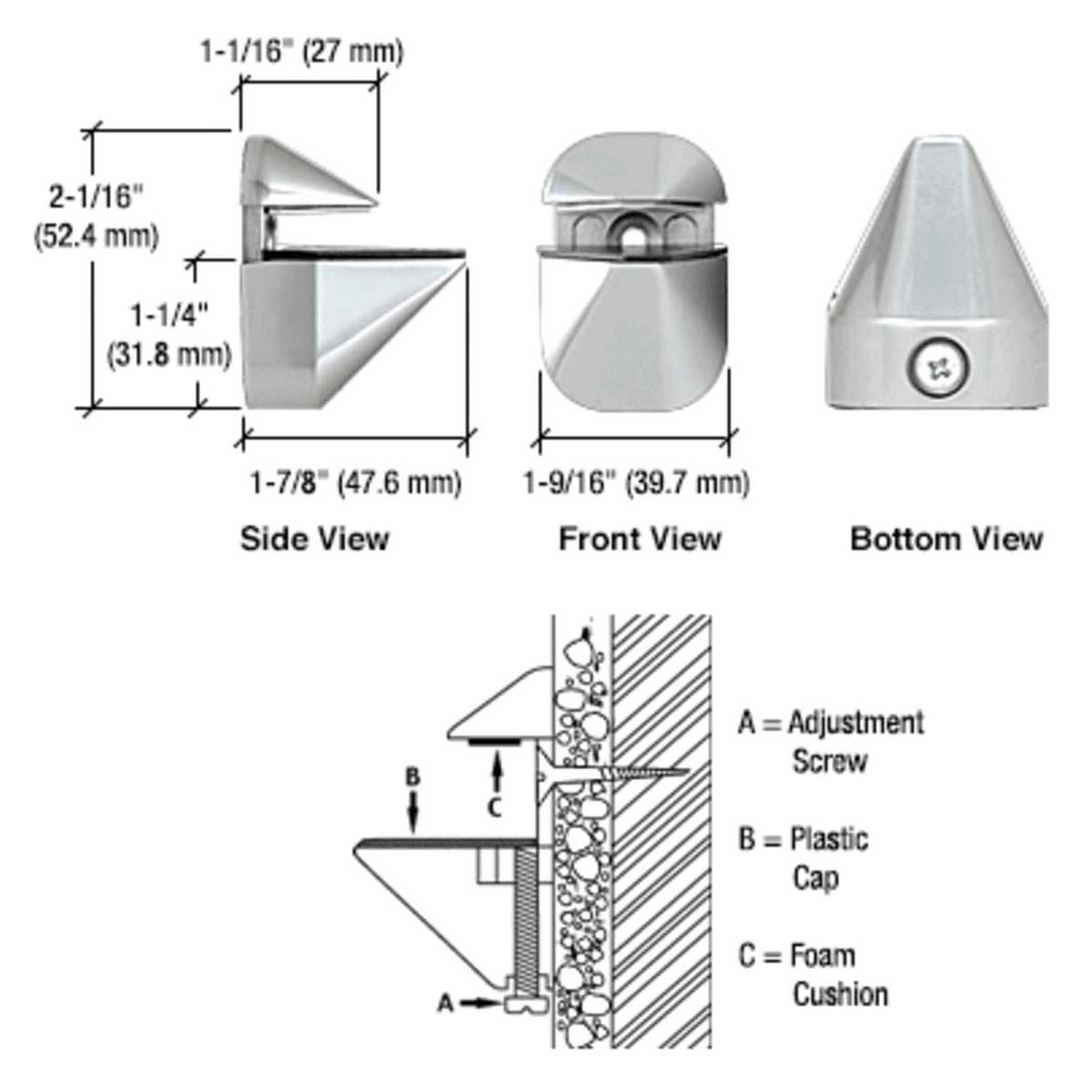 Pair of adjustable shelf brackets with mounting hardware in Polished Chrome