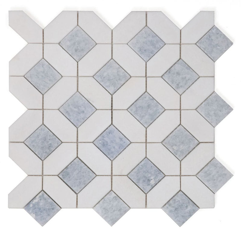 Mosaics Thassos Marble Hexagon Pattern - Blue