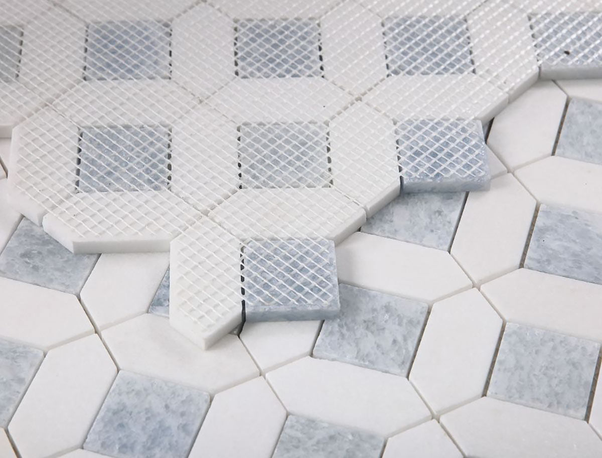 Mosaics Thassos Marble Hexagon Pattern - Blue