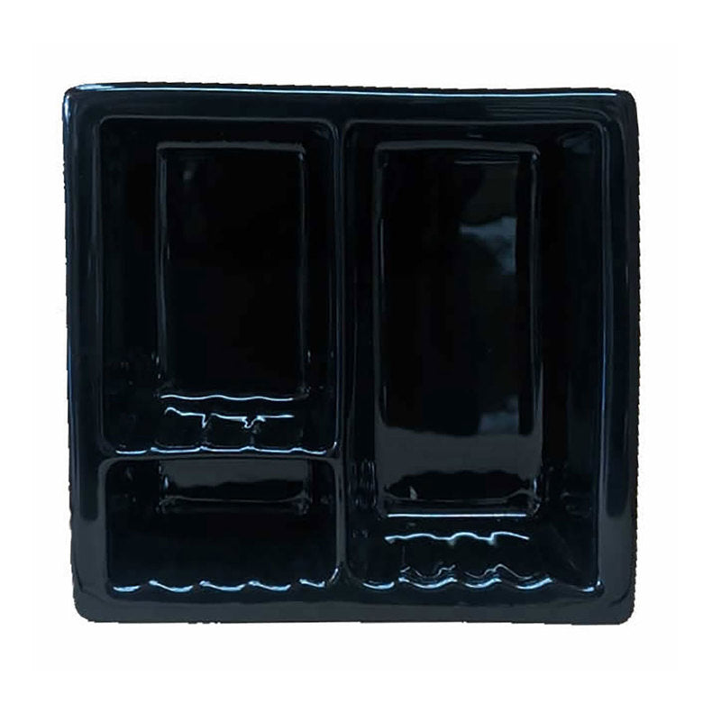 Recessed Shampoo Soap Porcelain 3 sections Black Glossy