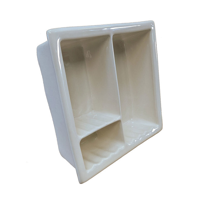 Recessed Shampoo Soap Porcelain 3 sections Biscuit Glossy