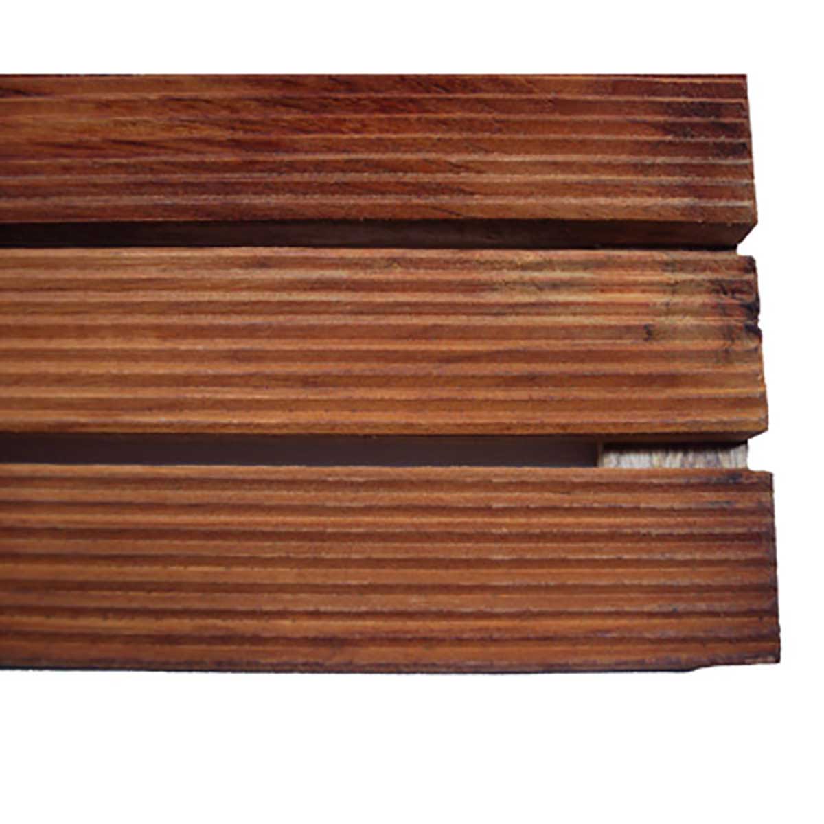 Square African teak shower mat with foot massage grooves