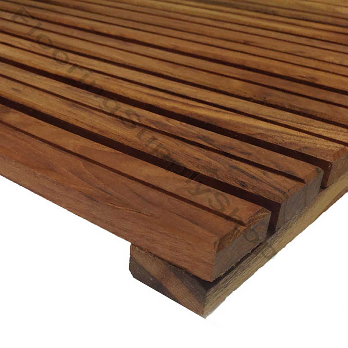 African teak wood floor mat 16 x 16 with teak oil finish close up image