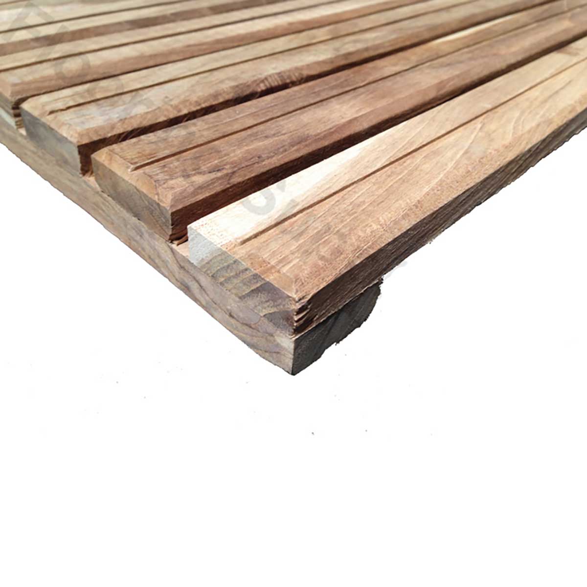 Premium African teak wood bathroom floor mat with stainless steel fasteners