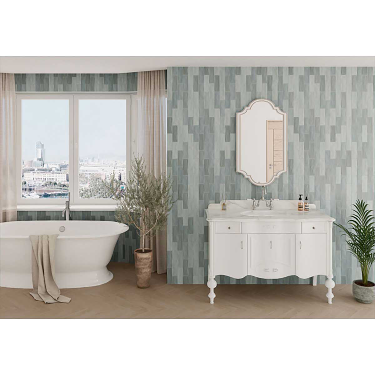 Alhambra Series Crema 2.5x8 Menta Ceramic Wall Tile - Zellige Style White Body Tile
