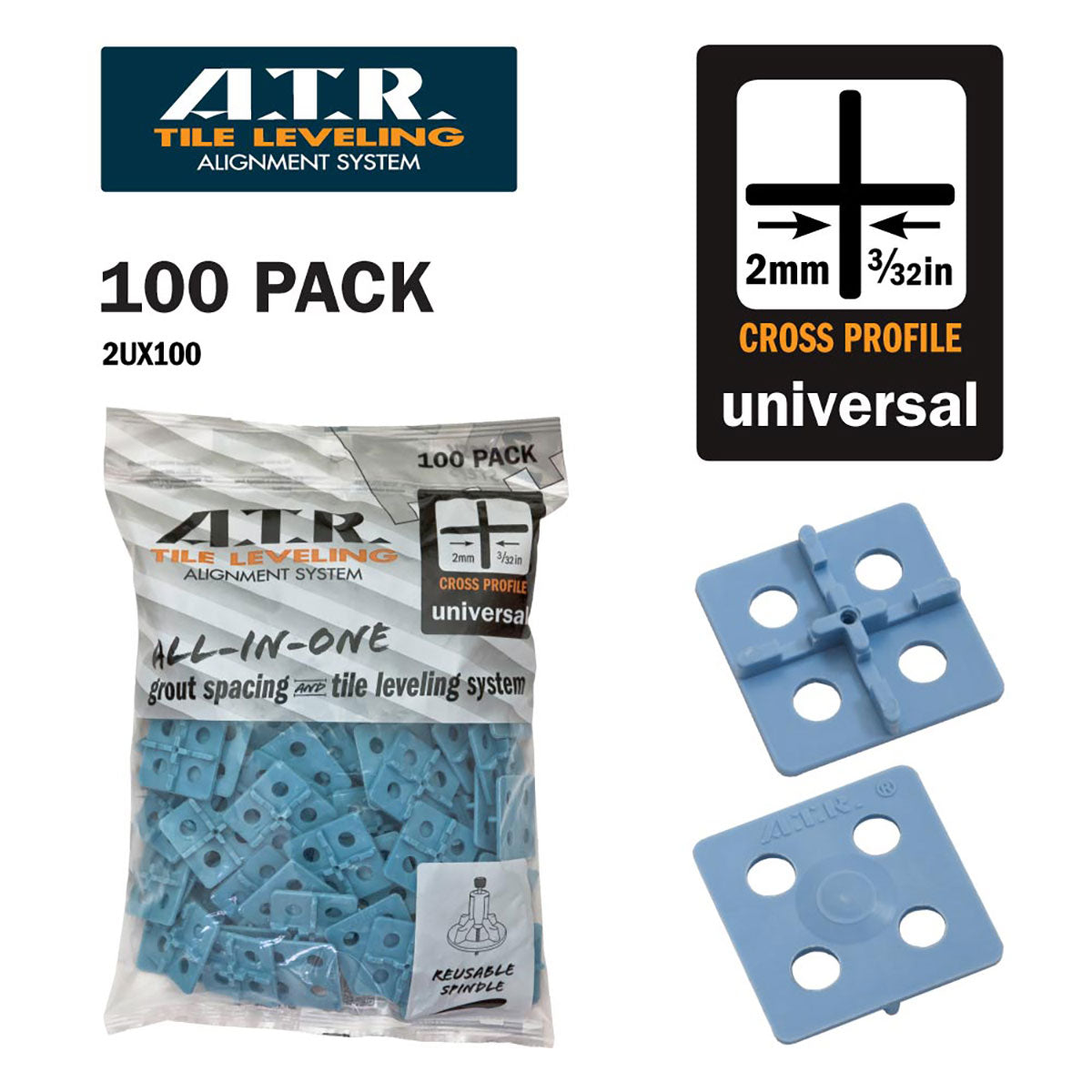 ATR Tile Leveling Alignment System Cross Spacers 2mm Pack of 100