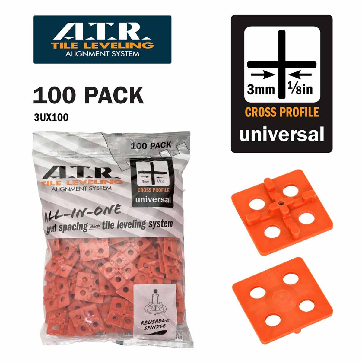ATR Leveling Alignment System Cross Spacers 3mm pack of 100