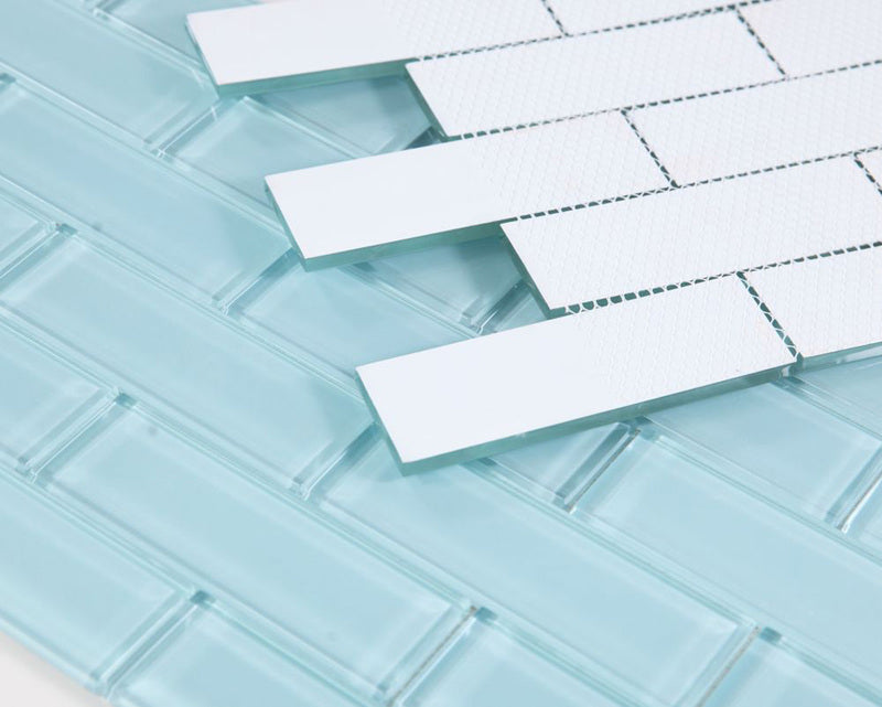 Mosaic Linear Glass Tiles Casale Teal 2 x 6