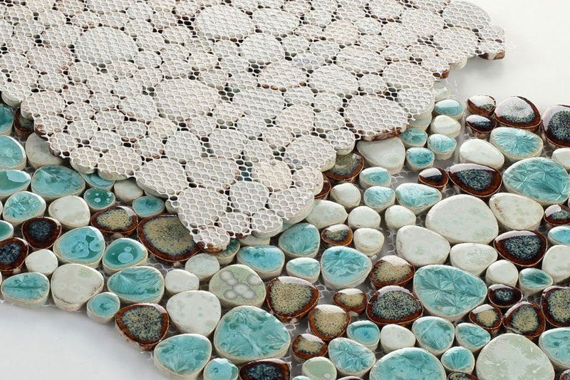 Mosaic Porcelain Tile Mancala Pebble Series - Green Leaf