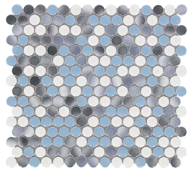 Mosaic Handmade Porcelain Penny Round - Blue