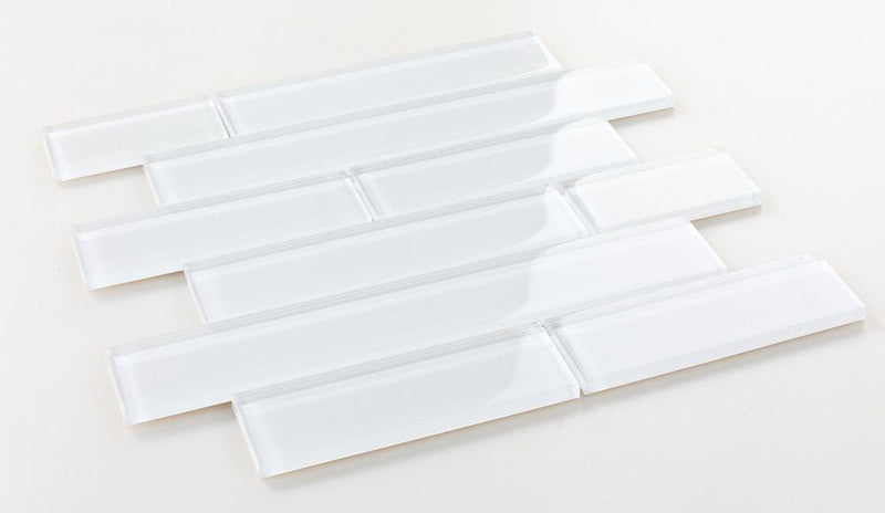 Mosaic Linear Glass Tiles White Shining 2 x 6