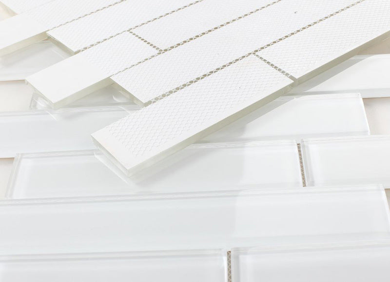 Mosaic Linear Glass Tiles White Shining 2 x 6