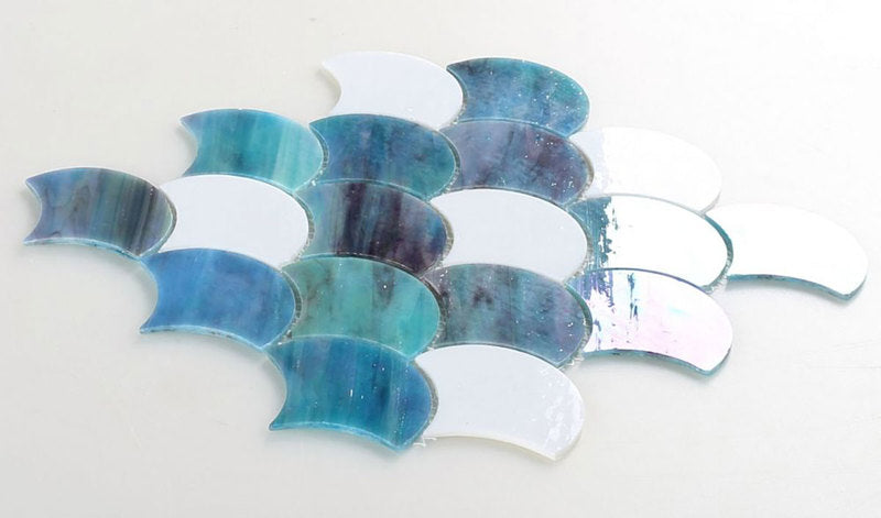 Mosaic Glass Tile Fish Scale Shape - Ocean