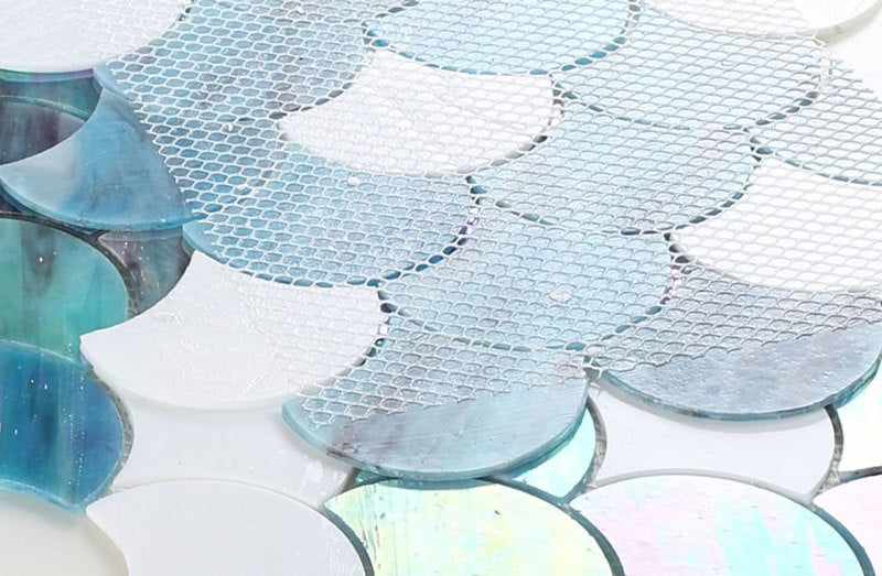 Mosaic Glass Tile Fish Scale Shape - Ocean