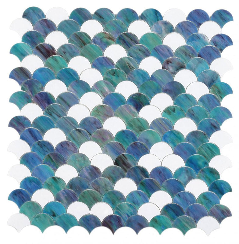 Mosaic Glass Tile Fish Scale Shape - Ocean
