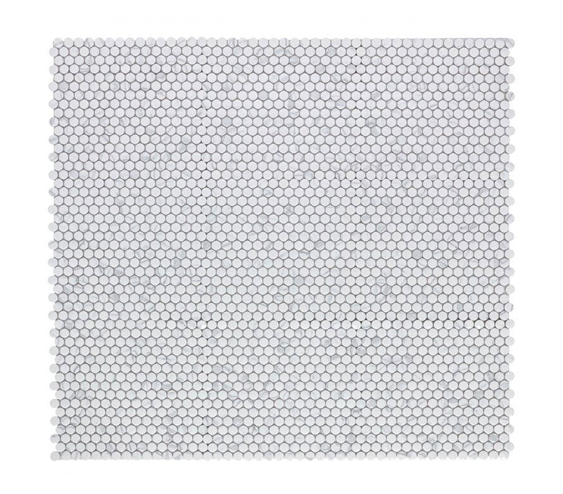 Mosaic Handmade Porcelain Penny Round - Marble Grey Glossy