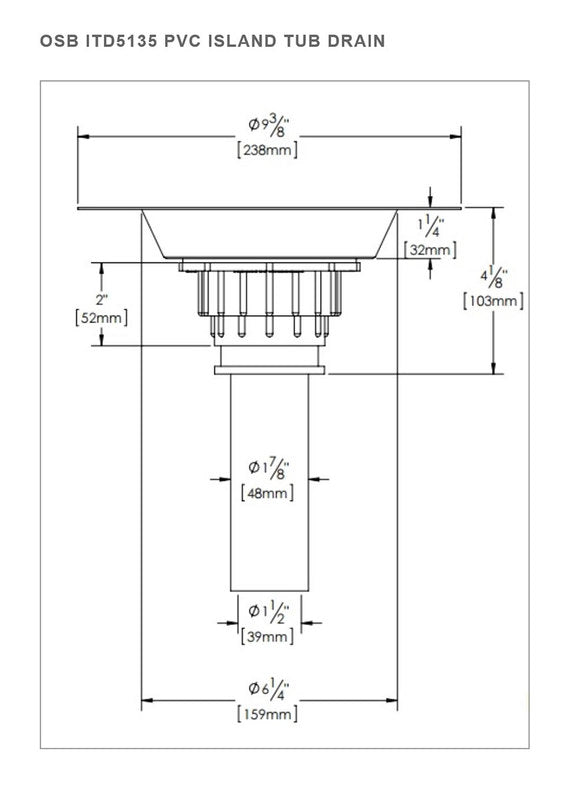 OSB Island Tub Drain Freestanding Bath Tub Drain (Rough-in)