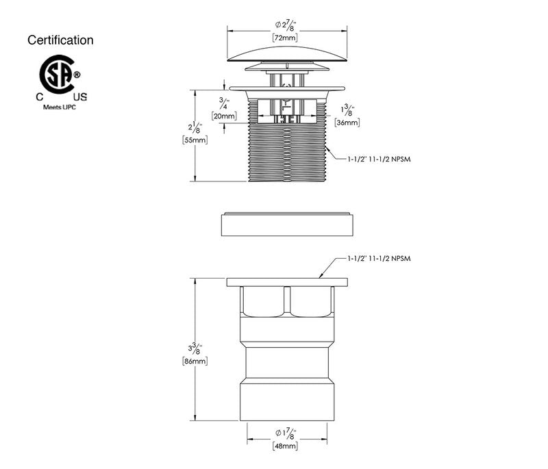 OSB Island Tub Drain Freestanding Bath Tub Drain (Rough-in)