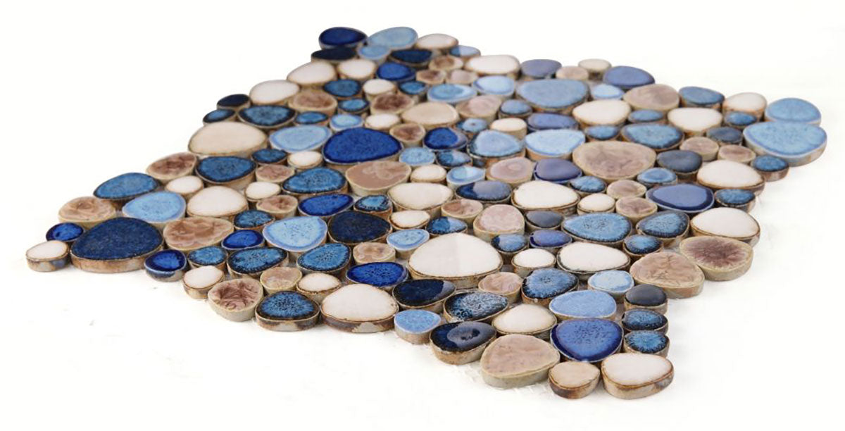 Mosaic Porcelain Tile Mancala Pebble Series - Blue
