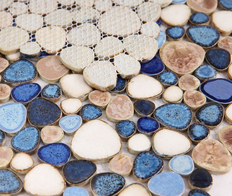 Mosaic Porcelain Tile Mancala Pebble Series - Blue