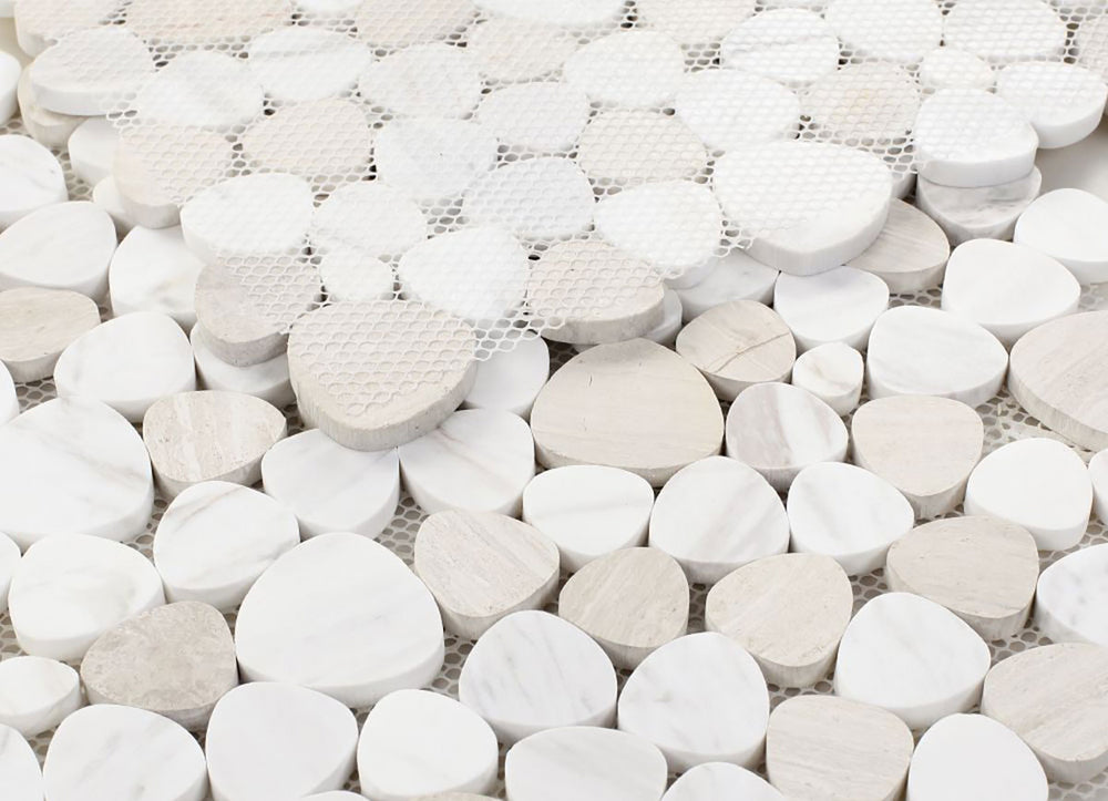 Marble Pebbles Mosaics Heart Shape - White Neutral