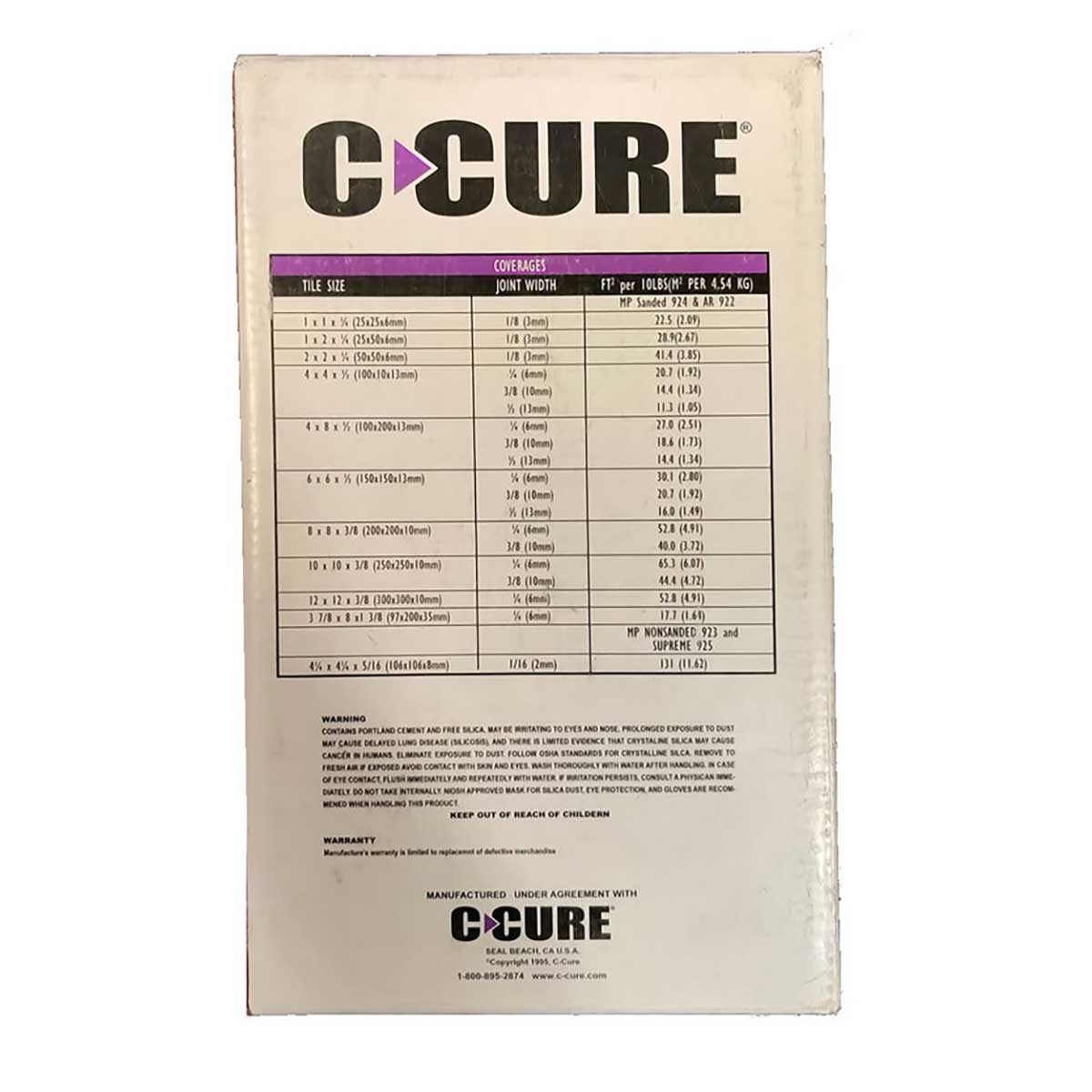 C-Cure Tile Grout 923 Specification data label