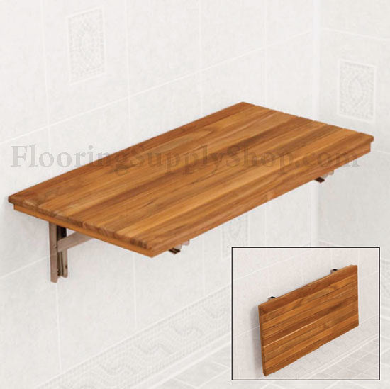 Teak Wall Mount Fold-Down Bench 17