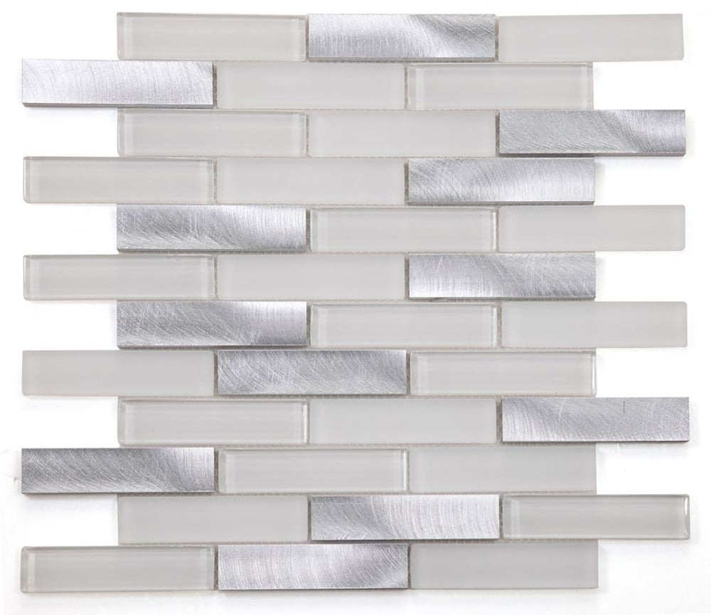 Mosaic Linear Aluminum with Glass - Silver and White