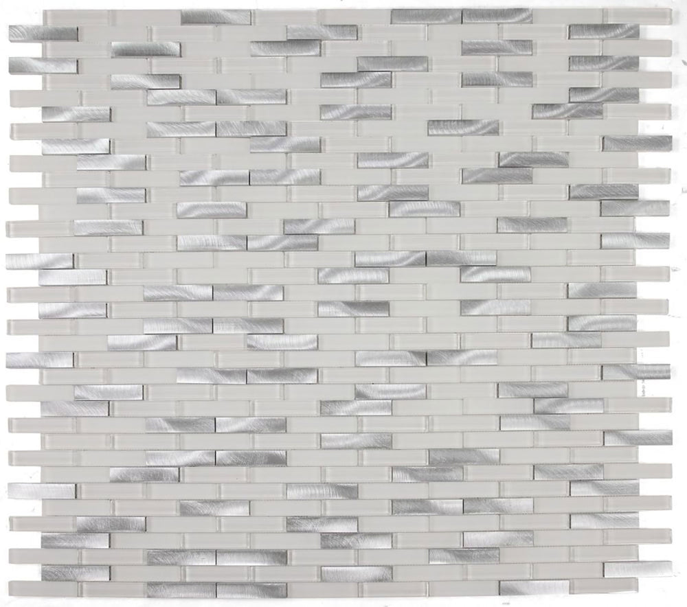 Mosaic Linear Aluminum with Glass - Silver and White