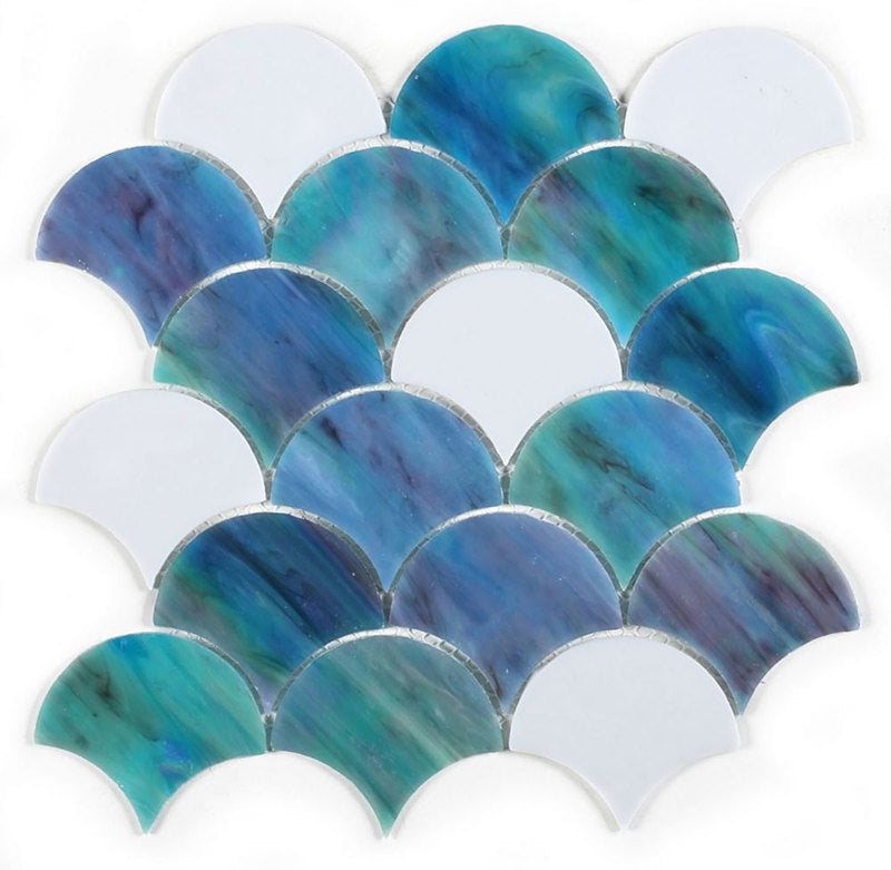 Mosaic Glass Tile Fish Scale Shape - Ocean