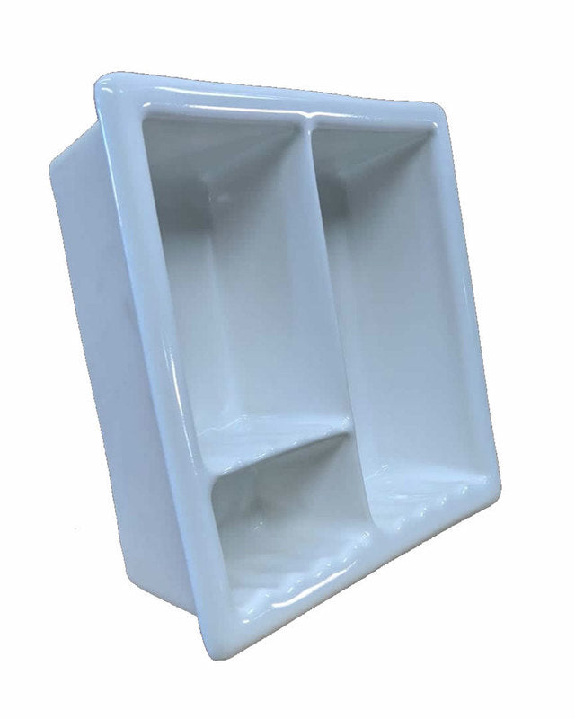 Recessed Shampoo Soap Porcelain 3 sections Ice White