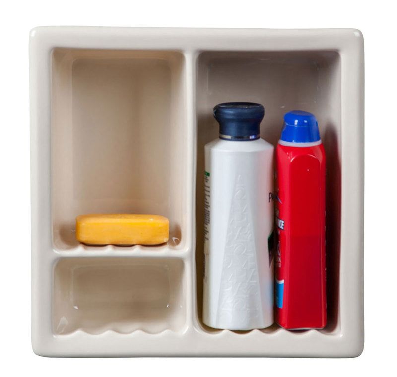 Recessed Shampoo Soap Porcelain 3 sections Ice White