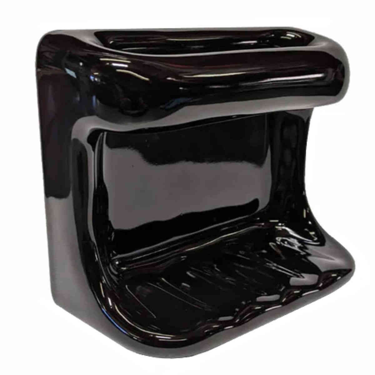 SereneDrains Ceramic Soap Dish Bar Holder Shower Wall Mount Tray - Black Glossy