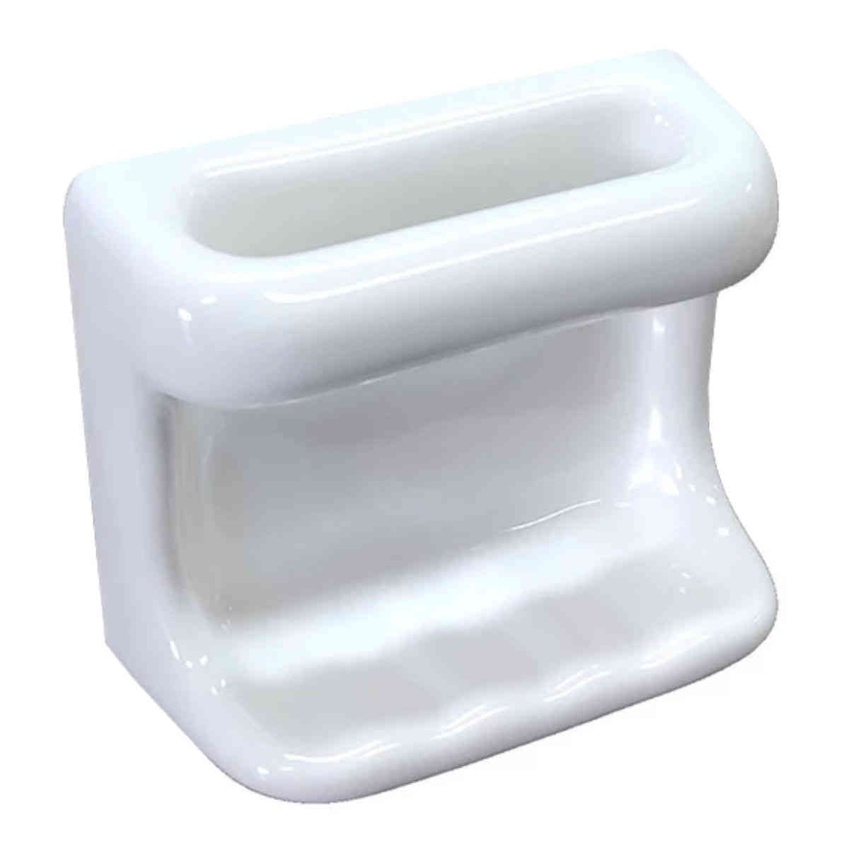 SereneDrains Ceramic Soap Dish Bar Holder Shower Wall Mount Tray - White Glossy