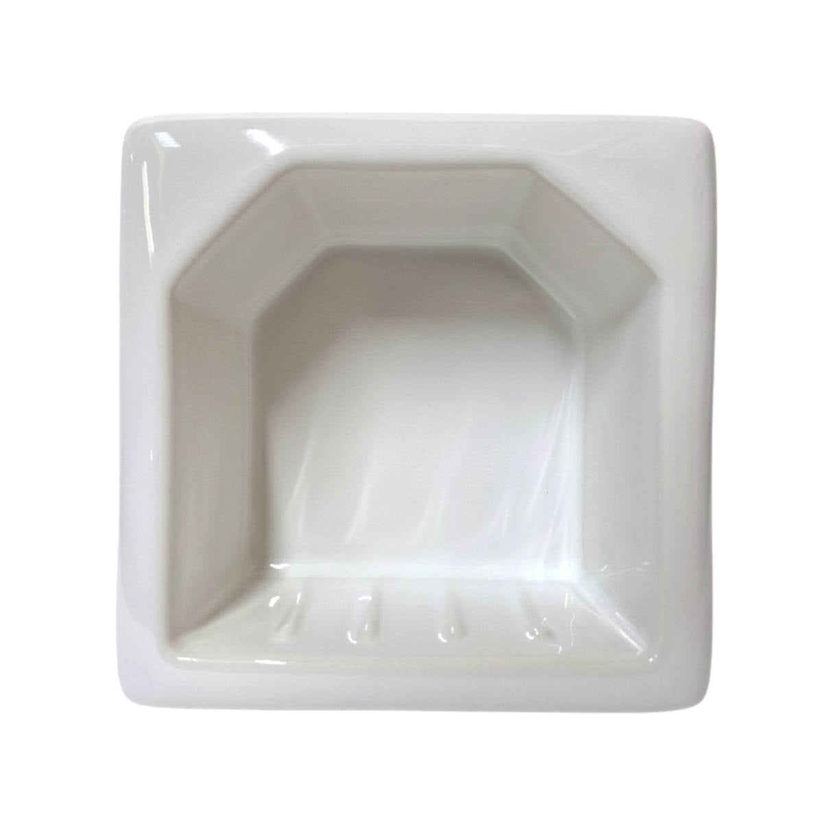 SereneDrains Porcelain Recessed Soap Dish White Glossy 6.5x6.5 Hotel Holder Shower Wall Mount Tray