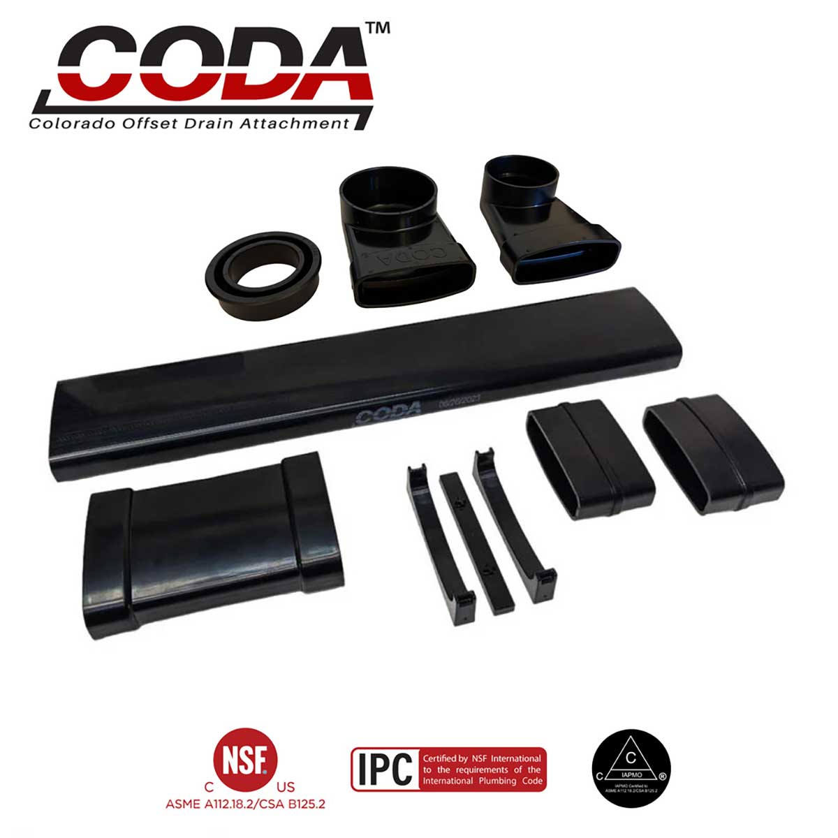 CODA-B shower drain relocator installed with a foam shower pan system