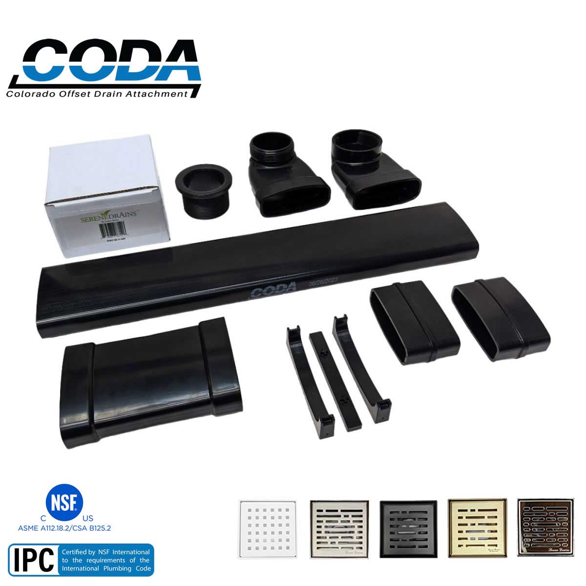 CODA shower drain relocator for bathroom remodels