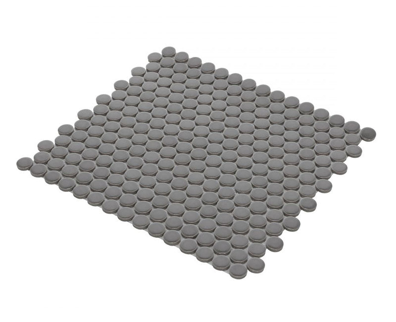 Mosaic Handmade Porcelain Penny Round - Dark Grey Matte