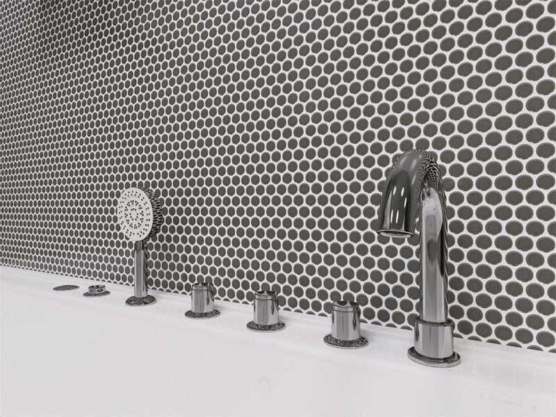 Mosaic Handmade Porcelain Penny Round - Dark Grey Matte