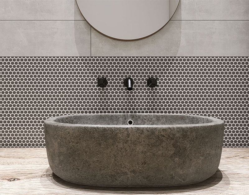 Mosaic Handmade Porcelain Penny Round - Dark Grey Matte