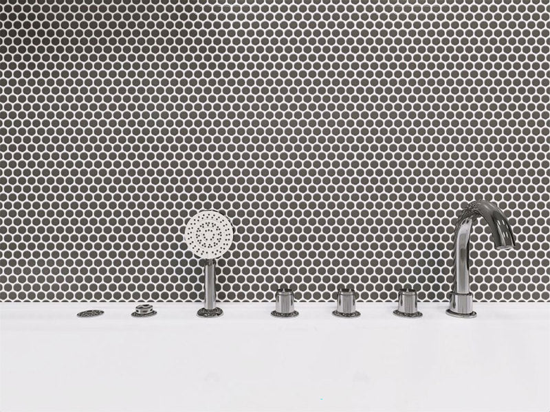 Mosaic Handmade Porcelain Penny Round - Dark Grey Matte