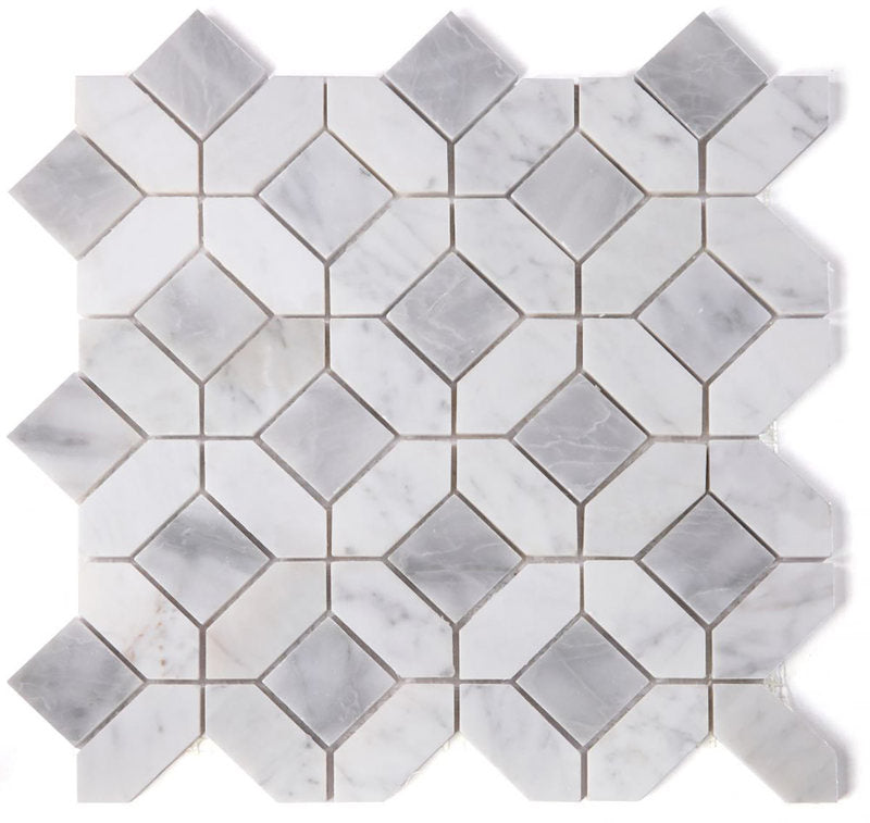 Mosaics Carrara n Bardiglio Marble Hexagon Pattern - Grey White