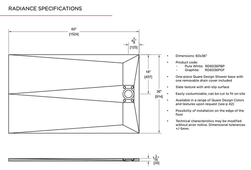Quare Design Shower Trays Radiance Slate Texture 60x36
