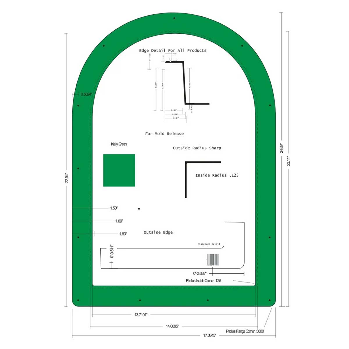 Recess Green Arched Ready to Tile Shower Niche 14" x 14"