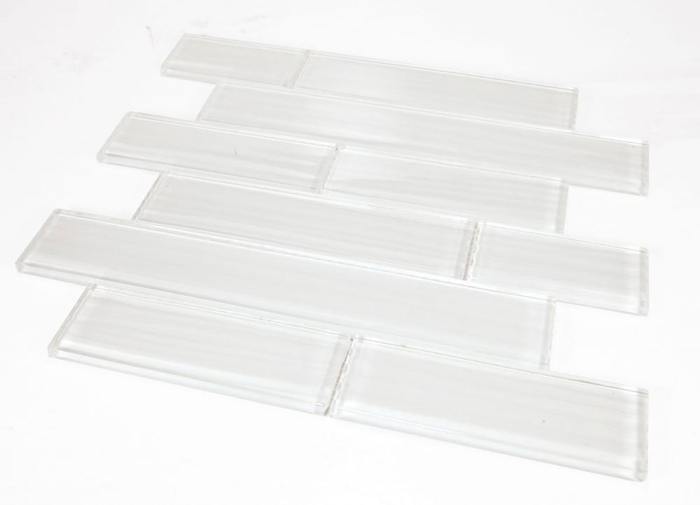 Mosaic Linear Glass Tiles Silver White 2 x 6