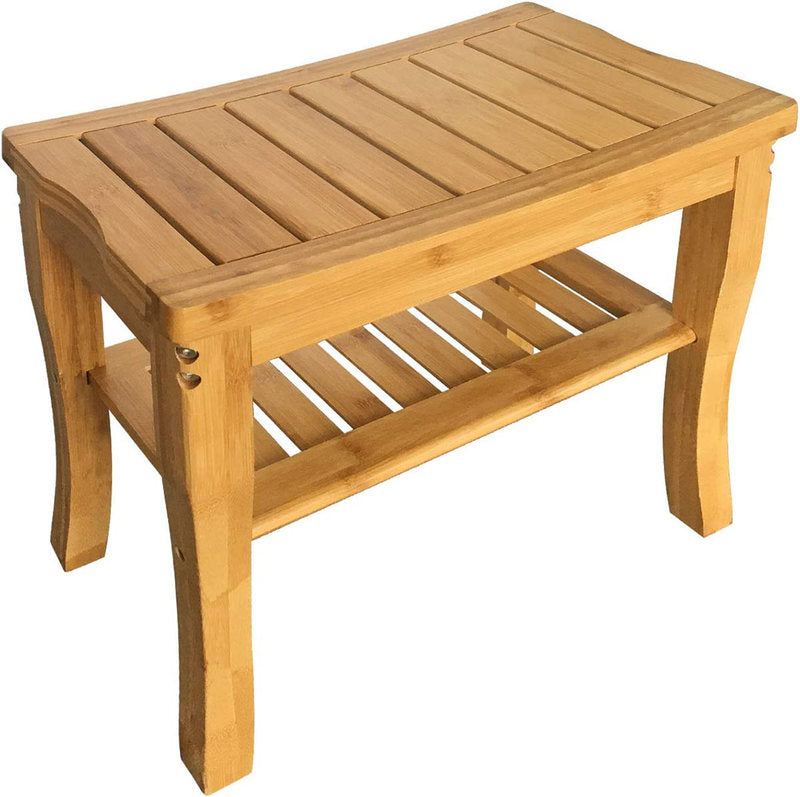 Bamboo Shower Bench Elegant design with Storage Shelf 18