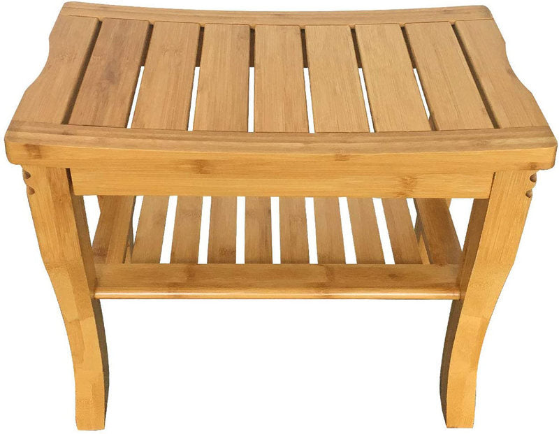 Bamboo Shower Bench Elegant design with Storage Shelf 18