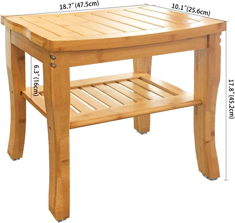Bamboo Shower Bench Elegant design with Storage Shelf 18